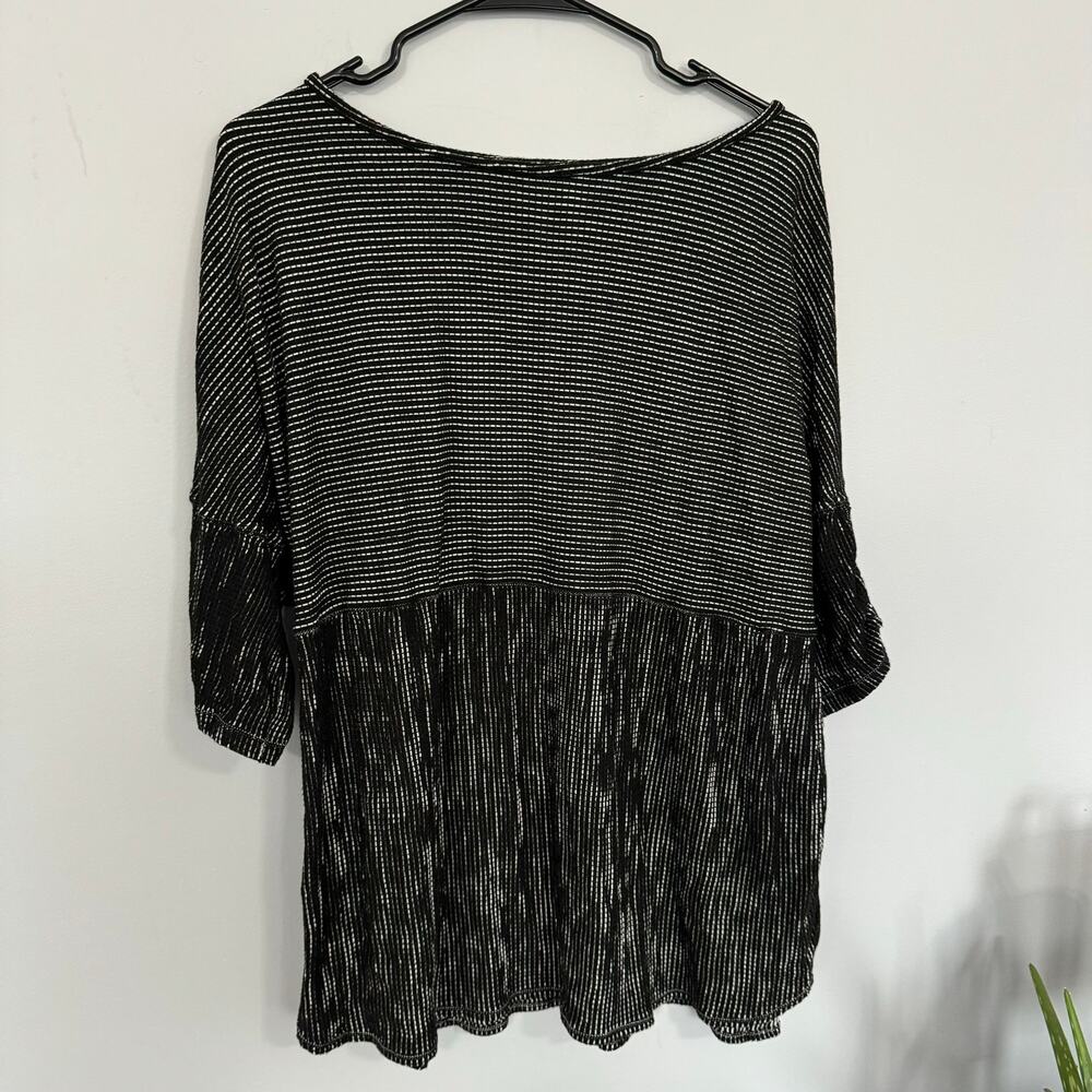 Max Studio Striped Peplum Hem Top Plus Size 3X Black & White